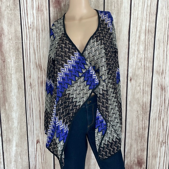 Violet B Black & Purple/Blue Knitted Drape Cardigan w/White Accent Pattern Small - Picture 1 of 7